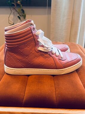 Gucci White and Pink Leather Women's Sneakers